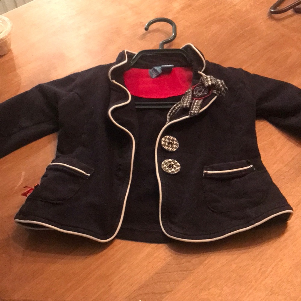 Girls' Navy Peacoat Jacket with Contrast Piping